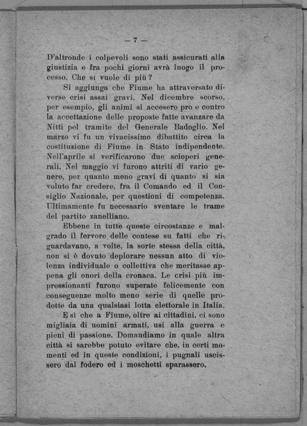 Pro-memoria in risposta alla petizione presentata dal sig. Riccardo Zanella contro il Comando ed il Consiglio nazionale di Fiume